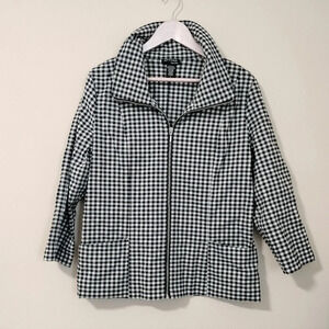 ATTYRE Women's Sz Large Long Sleeves Zip Up Jacket Pockets Navy blue white check